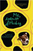 The book cover of Me, Antman and Fleabag which is bright yellow with black spots, and a photo of a Jack Russell dog 